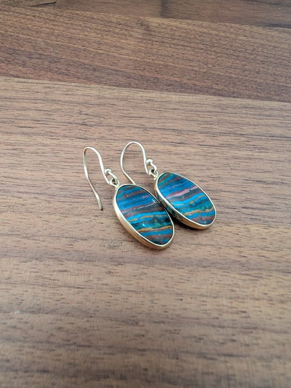 Large Boho Oval Rainbow Calsilica Earrings